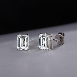 Moissanite Stud Earrings for Women – S925 Sterling Silver, Elegant Emerald Cut, Minimalist & Stylish Jewelry Gift