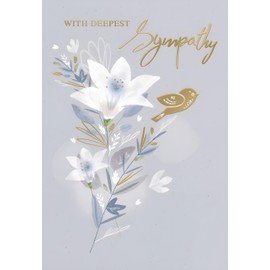IC&G Sympathy Card - Condolence Card with Bird and Lily Flowers Design with Embossed Foil Details - Artistic Bereavement Card