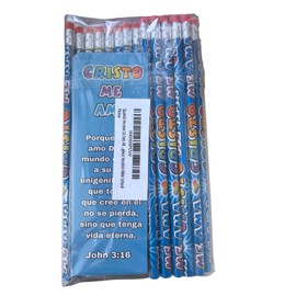 Spanish Version - 24 Sets (48 Pieces) of Cristo Me AMA Bookmarks & Wooden Pencils – Christian VBS, Sunday School, Church Ministry Handouts, Religious Gifts