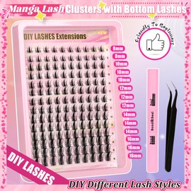 Gmagictobo Lash Clusters Manga Lash Clusters Kit Clear Fairy Eyelash Clusters Wet-Look Spiky Anime Lashes Pack C Curl Individual Lashes Lash Glue Lash Tweezers