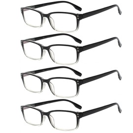 Kerecsen 4 Pack Reading Glasses for Men and Women with Spring Hinges, Lightweight Black Rectangular Readers Eyeglasses (4 Pack Black/Clear, 2.5, x)