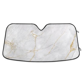 Kigai White Gold Marble Pattern Car Sun Shade for Windshield Cars Sun Visor Protector, Foldable Automotive Sunshade Cover for Cars SUV Truck Front Window