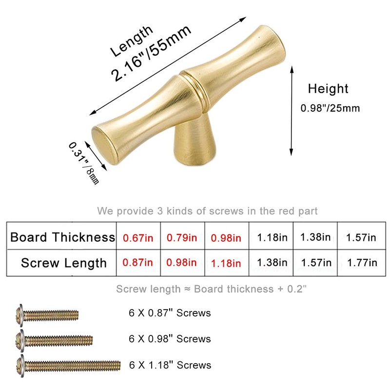 ESreake 6Pcs Bamboo Shape Solid Zinc Alloy Cabinet Knobs Handle