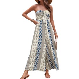 AILLOSA Pantalones de patrón ancho de la cintura alta de verano Un mono para las mujeres del mono sin hombros de la ropa de correa casual