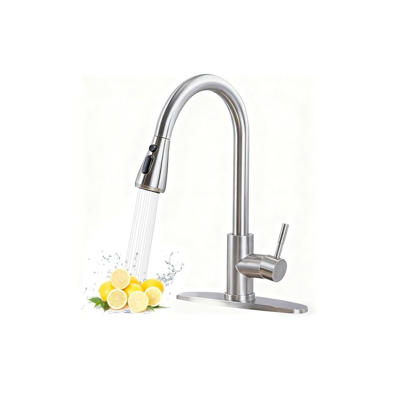 HOTIS Kitchen Faucet with Pull Down Sprayer, Brushed Nickel Stainless