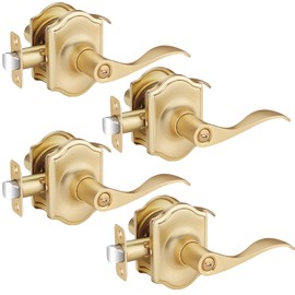 Bonpoly 4 Pack Brass Door Knobs, Interior Privacy Door Knob with Lock