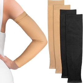 2 Pairs Full Forearm Tattoo Cover Up Compression Sleeves Band Concealer Support UV Arm Sleeves for Women Men (Black, Nude)
