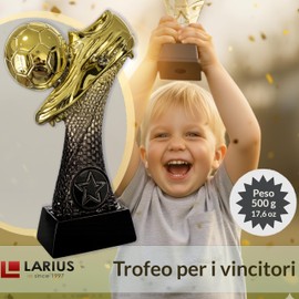 Larius Trofeo da calcio 16–21.5 cm (300–800 g) – Coppa per vincitori con/senza incisione – Coppa da calcio per bambini e adulti – Torneo, MVP, riconoscimento - F6 (senza testo personalizzato, M)