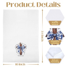BYRFIIEU Christian Kitchen Towels, Proverbs 31 Woman Gifts Dish Tea Towels for Kitchen Decor, Chinoiserie Coquette Blue Bow Cross Decorative Hand Towel for Bathroom, 16x24 Inches