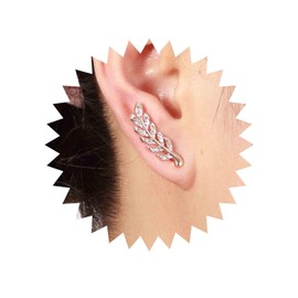 Aneneiceera Vintage Crystal Leaf Ear Climber Earrings Gold CZ Leaf Crawler Earrings Rhinestone Ear Climber Crawler Earrings Tiny Cubic Leaf Earrings Jewellery for Women and Girls (Gold), Zinc