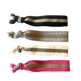 Mia Sport Tony Ties, Reflective Knotted Ribbon Elastic Hair Ties, 2 in 1 Ponytail Holder Wristband, Black, Pink, Gray, White, For Athletes, Women, Girls 4pcs