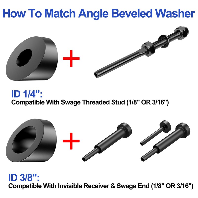 CKE 30 Pack 3/8" Black Angle Beveled Washers for Cable