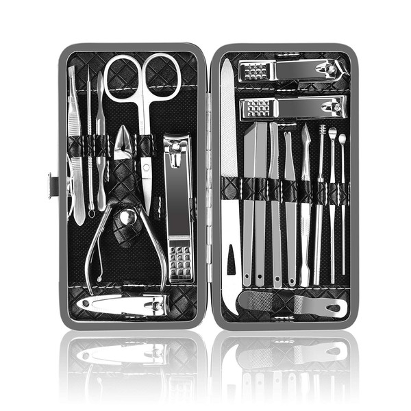 Manicure Set, 19 in 1 Manicure Kit,Manicure Set Professional,Nail Clipper Set,Pedicure Set Stainless Steel Nail Kit, Grooming Kit- Gift for Lover, Parents (Stainless steel-19Pcs)