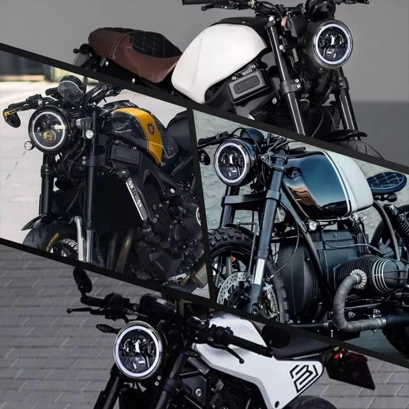 Faro Para Moto Universal + Carcasa Y Soporte De 7