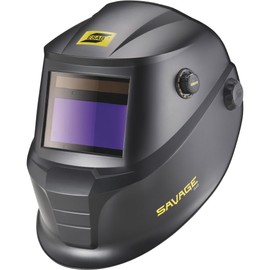 ESAB 0700000490 SAVAGE A40 Black Auto-Darkening Welding Helmet, External Shade Adjustment, Four Arc Sensor Auto Darkening, 3.93" x 1.96" True Color Viewing Lens, Sensitivity/Delay Control