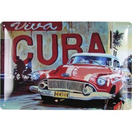 Ontrada Tin Sign 20 x 30 cm Curved Viva Cuba Vintage Car Cuba Retro Decorative Gift Sign