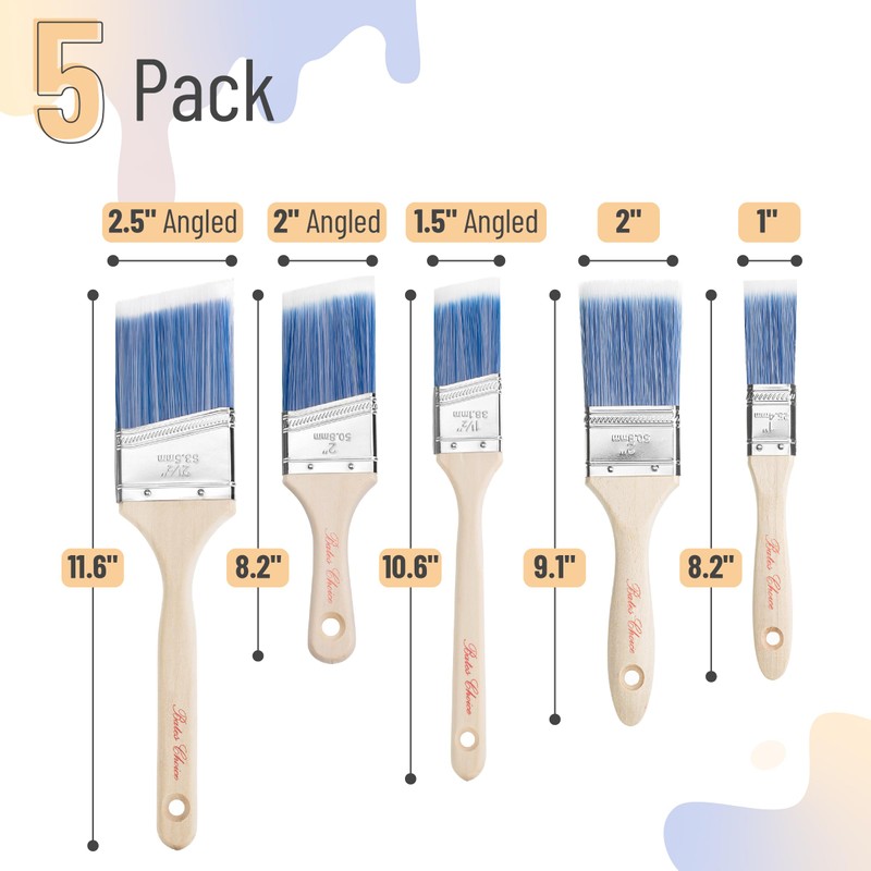 Bates- Paint Brushes Set, 5 Pack, 1"/1.5"/2"/2.5", Flat & Angled