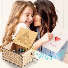 sinzau Wooden Hand Crank Music Box, Antique Carved Music Box, Wood, Hand Carved, Gift Idea for Family Lovers, Birthday, Christmas, Valentine's Day, Happy Birthday