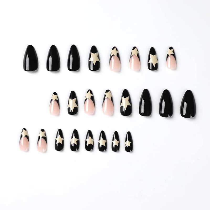 Clataly Pack of 24 White Star Ripple Nails False Acrylic