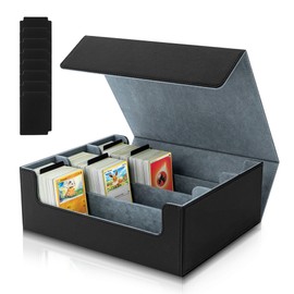 Tolesum Card Deck Box for MTG, Gathering Card Box for 1800+ Cards with Dividers, PU Leather, Strong Magnetic Trading Cards, Storage Box, Compatible Magic Commander TCG Cards, Black and Grey