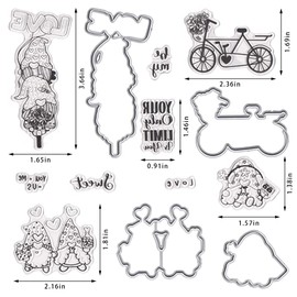 Hying Valentines Gnomes Clear Stamps and Dies for Card Making, Love Heart Words Rubber Stamps Gnomes Die Cut Seal for Crafting DIY Scrapbooking Photo Album Decorations