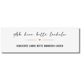 Interluxe Metal Sign "Ab hier bitte Lächeln - Schlechte Laune bitte draußen lassen - Schlechte Laune bitte draußen lassen – Metal Sign with Funny Saying