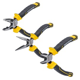 TOUGH MASTER High Leverage Pliers Tool Set 3pcs, 6"150mm Needle Nose Pliers, 6" 150mm Diagonal Cutting Pliers, 7" 175mm Combination Pliers Multi-Purpose Pliers Set 3-in-1 with Soft Handles
