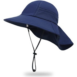 1-Pack Toddler Baby Sun Hat Kids Summer UPF 50+ for Boys Girls Adjustable Beach Hats with Bucket Wide Brim Age 1-7 Years(Navy,Medium)