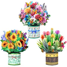 3D Pop-Up Flower Bouquet Card, Roses Sunflowers Succulents Greeting Card for Birthday, Mother's Day, Anniversary, Wedding, Valentine's Day, Get Well, Sympathy, Congratulations, Thank You, Holiday