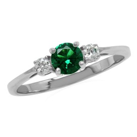Silvershake Petite Round Shape Gemstone White Gold Plated or Yellow Gold Plated 925 Sterling Silver Promise Ring Jewelry for Women or Teens, 9.5, Green Nano Emerald - May Birthstone Rhodium (White