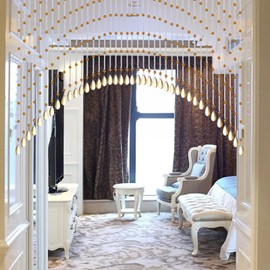 BECHAEO Hanging Glass Door Beads Arched Crystal Beaded Valance Curtain for Doorway Window Room Divider Home Shop Decor, 40 Strings Amber