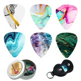 Czzmy Celluloid Guitar Picks, Guitar Picks, Pack of 12 with Gift Box, Guitar Accessories, for Electric, Acoustic, Bass or Ukulele Guitar (12-Quicksand Splash Ink)