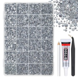 qiipii Silver Clear Resin Rhinestones w B7000 Jewelry Glue for Bedazzling Crafting 2mm-6mm Flatback Stones Diamonds Crystals Gems for Nails Face Eyes Makeup Tumblers Bottles Crafts Shoes