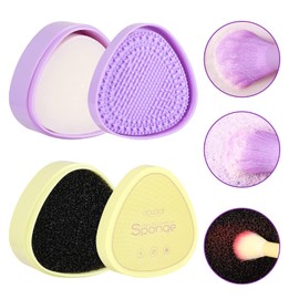 Docolor Juego de limpiador de brochas de maquillaje, limpiador de jabón sólido con esponja de eliminación de color, limpiador de brochas de maquillaje de silicona, fácil de limpiar mezcladoras, champú elimina el color de las sombras