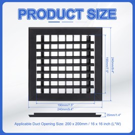 PATIKIL 8x8 Inch Plastic Ventilation Grille, Adjustable Outlet Air Vent Removable Vent Filter Grilles with Built-in Mesh Screen for Wall or Ceiling HVAC Vents, Black