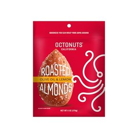 Octonuts Olive Oil & Lemon Roasted Almonds (6oz) Plant Based Protein Snack with Fiber – Keto Friendly, Gluten-Free, Vegan & Non-GMO Verified
