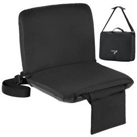 Sportneer Stadium Seats with Back Support: 6 Reclining Positions Bleacher Seat with Carry Handle & Storage Pocket - Folding Bleacher Chairs with Back and Cushion for Sports Outdoors Events, Black