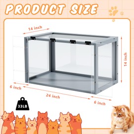DoubleFill Acrylic Cat Window Box Catio Perch Outdoor Cat Enclosure with Waterproof Transparent Top Fits Double Hung Wooden Frames 24" to 36" Wide for Sunbathing, Napping, Nature Viewing
