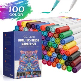 GC QUILL 100 Colours Felt Pens Double-Sided - Fineliner & Brush Pen Marker Set, Brush Pens Watercolour Pens for Adults, Bullet Journal Pens, Colouring Book Painting and Hand Lettering GC-N100W