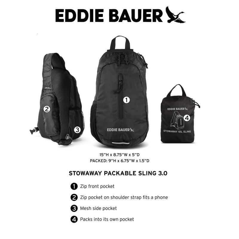 Eddie Bauer Stowaway Packable Sling Bag | Foldable | Travel