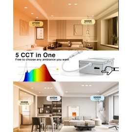 Adetu 4 Inch Anti-Glare LED Downlight,Dimmable Ceiling Light with 5CCT Reset,Selectable from 2700K to 5000K - 12W 1080LM, ETL Certified (White, 6 Pack Round)