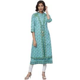 Yash Gallery Kurta - Algodón estampado floral para mujer, Azul, S