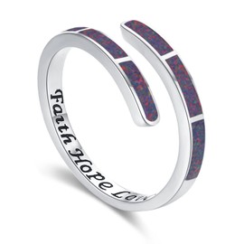 Twoowl Faith Hope Love Ring 925 Sterling Silver Redish Black Opal Ring Adjustable Rings Opal Jewellery for Women Girls Birthday