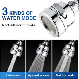 2 unidades de 3 modos ajustables para grifo, accesorio giratorio de 360 grados, para fregadero de cocina, ahorro de agua, boquilla extendida, chapado en cromo