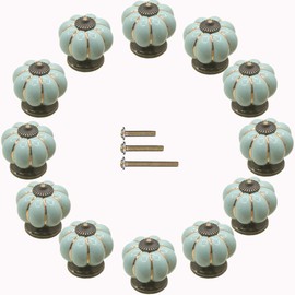 ESreake Yusheng 12 Pack Vintage Ceramic Pumpkin Cabinet Knobs, Kitchen Cabinet Drawers Dresser Cupboard Pull Handles Door Pulls with 3 Kinds of Screws (12 Pack, Sky Blue)