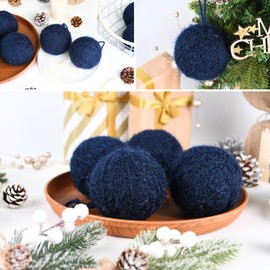 Navy Blue Christmas Tree Ornaments - Large 3.15 inch Crochet Christmas Balls for Winter Holiday Decorations - Rustic Shatterproof Xmas Bulbs Bulk for Festive Decor - Big Size 80mm