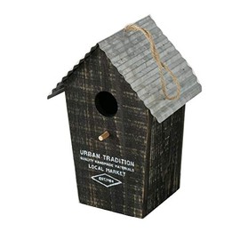 CasaJame Bird House with Zinc Roof, Handmade Wood, Urban Design, Nesting Box for Garden and Balcony, Black, 15 x 12 x 22 cm
