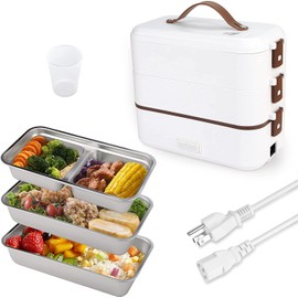 CTSZOOM Self Cooking Electric Lunch Box, Portable Food Warmer for On-the-Go, 3 Layers 800ML Slow Cooker Heated Lunch Box for Home Office Travel Cook Food (ONLY THE WALL PLUG)