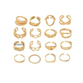 PINCHUAN Chunky Gold Rings for Women Vintage Chunky Gold Ring Adjustable Stackable Thick Band Knuckle & Midi Rings Mixed Size Gold Ring Set Jewelry-16PCS