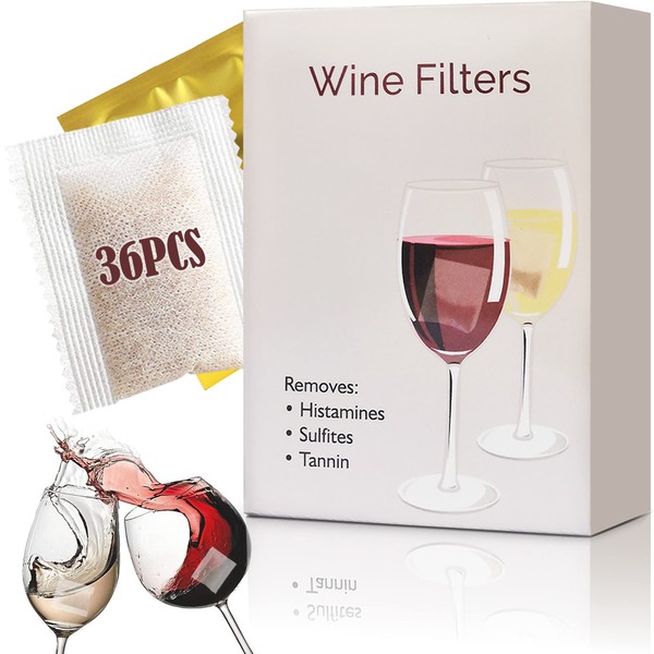 Trobing Wine Filter 36 Bags, Removes Sulfites Histamines and Tannin, No More and Headaches Nausea, Wine Allergy Sensitivity Prevention, All Natural Purifier Filters